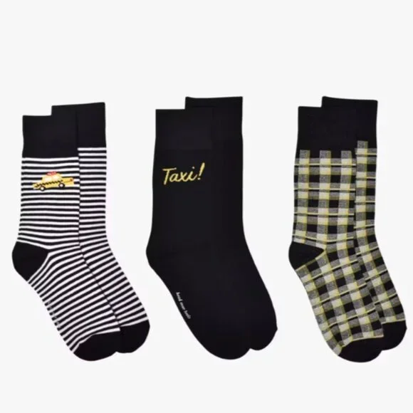 kate spade New York Kids Yellow Black Taxi Socks 3 Pack Boxed Crew Sock Set - Picture 9 of 9